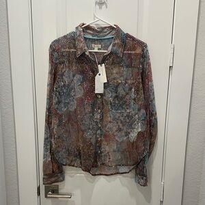 Anthropologie Pilcro Artistic Multicolor Sequin Button-Down Shirt